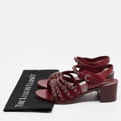 Pre Owned Chanel Burgundy Leather CC Chain Detail Strappy Sandals Size 39