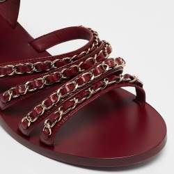 Pre Owned Chanel Burgundy Leather CC Chain Detail Strappy Sandals Size 39