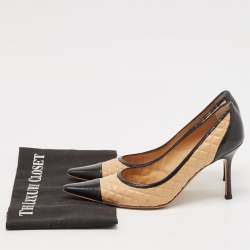 Chanel Black/Beige Leather Pointed Toe Pumps Size 37.5