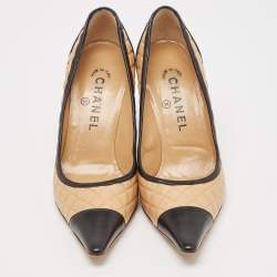 Chanel Black/Beige Leather Pointed Toe Pumps Size 37.5
