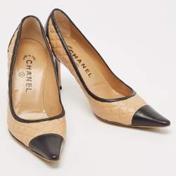 Chanel Black/Beige Leather Pointed Toe Pumps Size 37.5