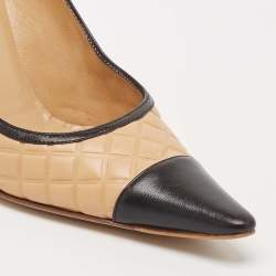 Chanel Black/Beige Leather Pointed Toe Pumps Size 37.5