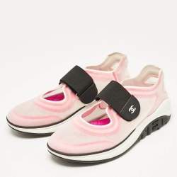 Chanel Pink/White Mesh CC Low Top Sneakers Size 39.5