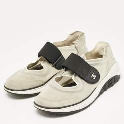 Pre Owned Chanel Grey Mesh CC Low Top Sneakers Size 39.5