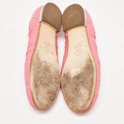 Pre Owned Chanel Pink Leather CC Cap Toe Ballet Flats Size 37.5