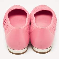 Pre Owned Chanel Pink Leather CC Cap Toe Ballet Flats Size 37.5