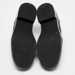 Chanel Black Leather and Patent CC Lace Up Oxfords Size 39