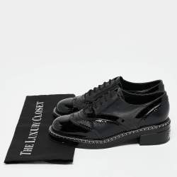 Chanel Black Leather and Patent CC Lace Up Oxfords Size 39