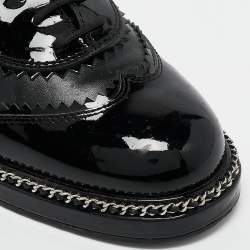 Chanel Black Leather and Patent CC Lace Up Oxfords Size 39