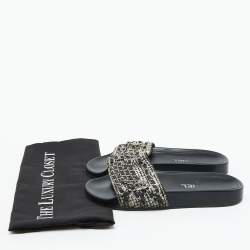 Chanel Black/White Tweed Fabric Tropiconic Chain Link Flat Slides Size 36