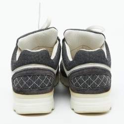 Pre Owned Chanel Grey/White Canvas and Suede CC Logo Lace Up Sneakers Size 38