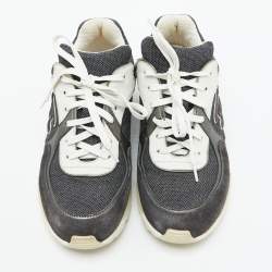 Pre Owned Chanel Grey/White Canvas and Suede CC Logo Lace Up Sneakers Size 38