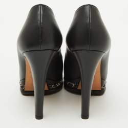 Pre Owned Chanel Black Leather CC Cap Toe Chain Platform Pumps Size 37.5