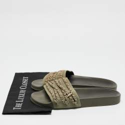 Chanel Green Canvas  Tropiconic Chain Detail Slides Size 42