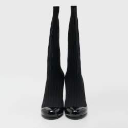 Chanel Black Patent Leather and Knit Fabric Sock Pumps Size 39.5