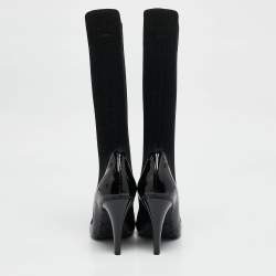 Chanel Black Patent Leather and Knit Fabric Sock Pumps Size 39.5