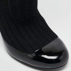 Chanel Black Patent Leather and Knit Fabric Sock Pumps Size 39.5