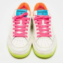 Pre Owned Chanel White Perforated Leather Logo Low Top Sneakers Size 39