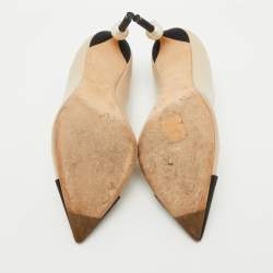 Chanel Beige/Black Leather and Canvas Faux Pearl Cap Toe Pumps Size 38