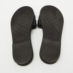 Pre Owned Chanel Black Quilted Leather CC Logo Flat Slides Size 38