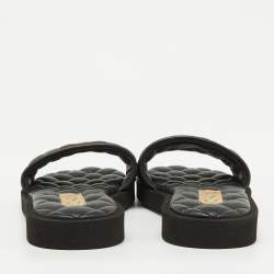 Pre Owned Chanel Black Quilted Leather CC Logo Flat Slides Size 38
