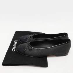 Pre Owned Chanel Dark Grey Grosgrain PVC CC Ballet Flats Size 38