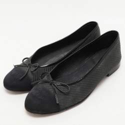 Pre Owned Chanel Dark Grey Grosgrain PVC CC Ballet Flats Size 38
