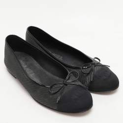 Pre Owned Chanel Dark Grey Grosgrain PVC CC Ballet Flats Size 38