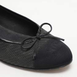 Pre Owned Chanel Dark Grey Grosgrain PVC CC Ballet Flats Size 38