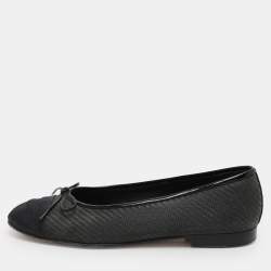 Pre Owned Chanel Dark Grey Grosgrain PVC CC Ballet Flats Size 38