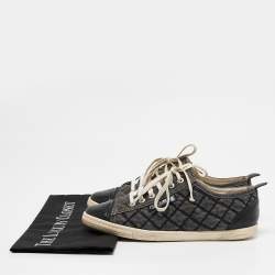 Chanel Grey/Black Quilted Pattern Leather Trim Embellishment Sneakers Size 38