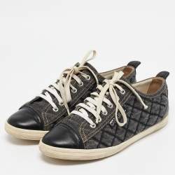Chanel Grey/Black Quilted Pattern Leather Trim Embellishment Sneakers Size 38