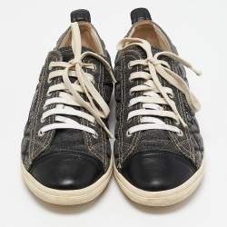 Chanel Grey/Black Quilted Pattern Leather Trim Embellishment Sneakers Size 38