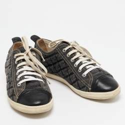 Chanel Grey/Black Quilted Pattern Leather Trim Embellishment Sneakers Size 38