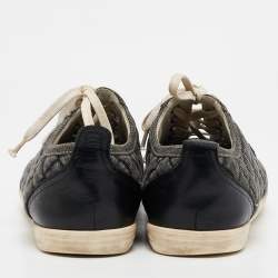 Chanel Grey/Black Quilted Pattern Leather Trim Embellishment Sneakers Size 38
