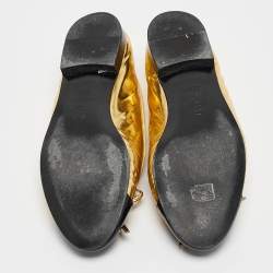 Pre Owned Chanel Gold/Black Patent and Leather CC Cap Toe Bow Ballet Flats Size 35.5