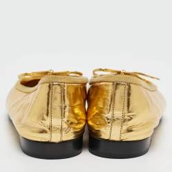 Pre Owned Chanel Gold/Black Patent and Leather CC Cap Toe Bow Ballet Flats Size 35.5