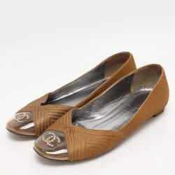 Chanel Brown Leather and PVC Embellished Ballet Flats Size 37.5