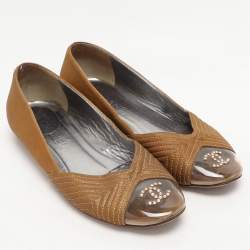 Chanel Brown Leather and PVC Embellished Ballet Flats Size 37.5