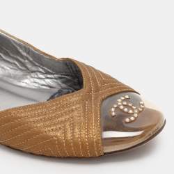 Chanel Brown Leather and PVC Embellished Ballet Flats Size 37.5