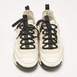 Pre Owned Chanel White Neoprene and Leather CC Low Top Sneakers Size 37