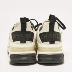 Pre Owned Chanel White Neoprene and Leather CC Low Top Sneakers Size 37