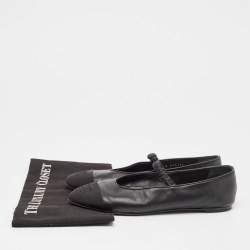 Pre Owned Chanel Black Leather and Fabric CC Mary Jane Ballet Flats Size 39