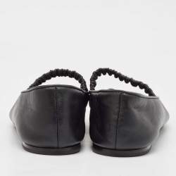 Pre Owned Chanel Black Leather and Fabric CC Mary Jane Ballet Flats Size 39