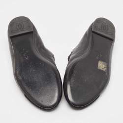 Pre Owned Chanel Black Leather and Fabric CC Mary Jane Ballet Flats Size 39