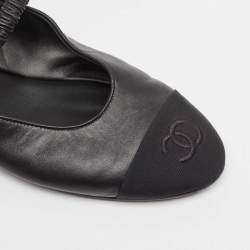 Pre Owned Chanel Black Leather and Fabric CC Mary Jane Ballet Flats Size 39