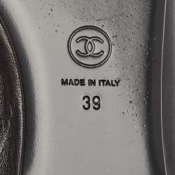 Pre Owned Chanel Black Leather and Fabric CC Mary Jane Ballet Flats Size 39