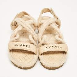 Chanel Beige Quilted Leather and Rope Dad Sandals Size 42