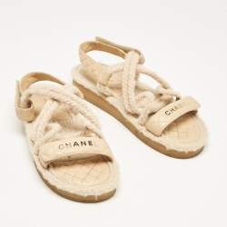 Chanel Beige Quilted Leather and Rope Dad Sandals Size 42