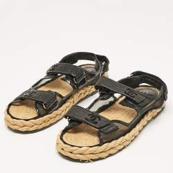 Chanel Black Mesh and Patent Leather Espadrille Dad Sandals Size 42